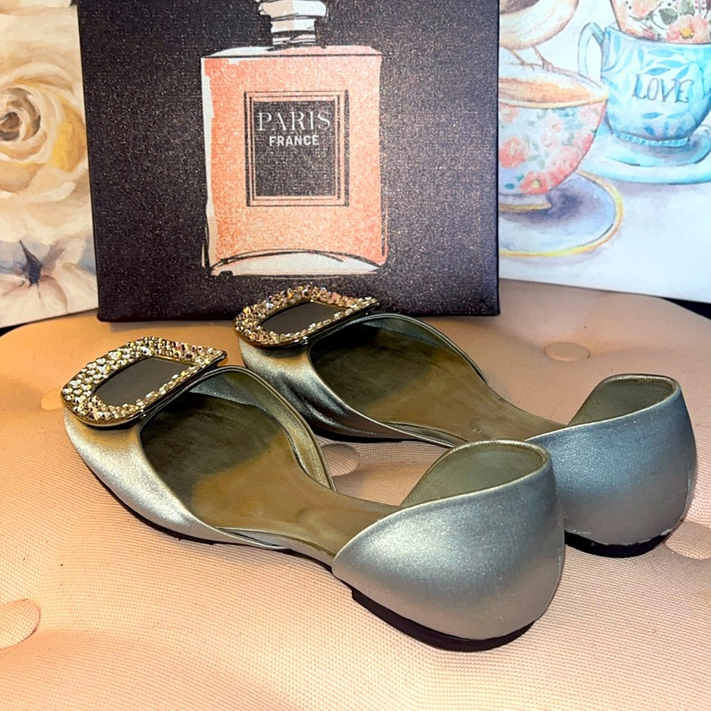 Roger Vivier baby blue satin flats w/brilliant crystal buckles gorgeous sz 34.5 - Picture 13 of 16